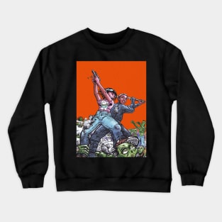 girl and a ninja in a fight with zombies Crewneck Sweatshirt
